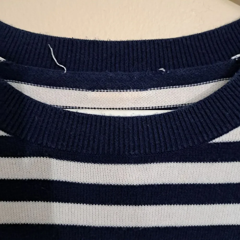 Michael Kors Women's Sweater Navy Blue Striped Ribbed Knit Top Sz s-m